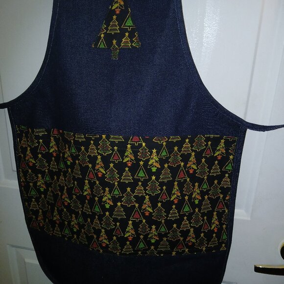 Christmas Denim Apron with Matching Towel - Picture 1 of 2